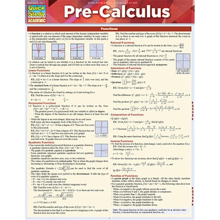 Barcharts Pre-Calculus Quickstudy Easel 9781423228158